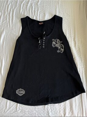 Harley-Davidson Black Lace Up Tank Top with Silver Logos